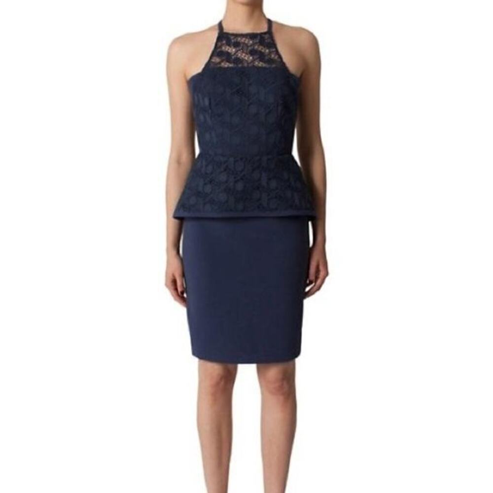 Black Halo Corsica Lace Peplum Sheath Dress Size 6